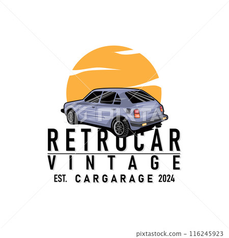 Classic car logo design badge stamp vector vehicle muscle car old vintage retro template illustration 116245923