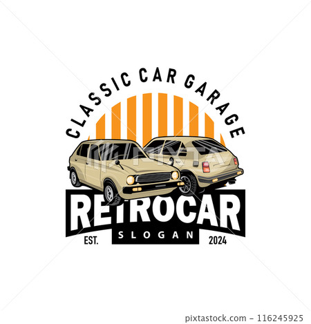 Classic car logo design badge stamp vector vehicle muscle car old vintage retro template illustration 116245925
