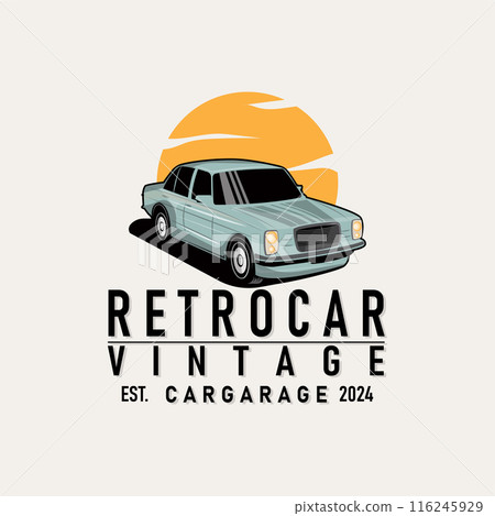 Classic car logo design badge stamp vector vehicle muscle car old vintage retro template illustration 116245929