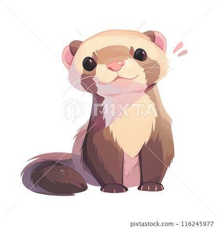 Adorable digital illustration of a cute ferret smiling with a curious expression, perfect for pet-themed designs and projects. 116245977