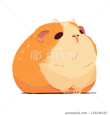 Cute illustrated guinea pig with orange and white fur, sitting happily. Ideal for pet-related designs and adorable themes. 116246167
