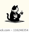 穿著和服的貓咪錶演茶道的單色插圖 116246354