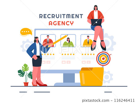Recruitment Agency Vector Illustration with Managers Selecting Candidates for Job Positions in a Flat Style Cartoon Background Recruitment Agency Vector Illustration with Managers Selecting Candidates for Job Positions in a Flat Style Cartoon Background 116246411