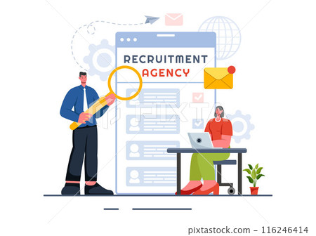 Recruitment Agency Vector Illustration with Managers Selecting Candidates for Job Positions in a Flat Style Cartoon Background Recruitment Agency Vector Illustration with Managers Selecting Candidates for Job Positions in a Flat Style Cartoon Background 116246414