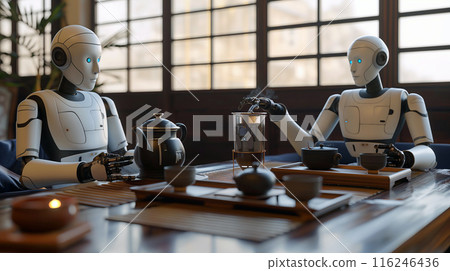 Robots drinking tea 116246436