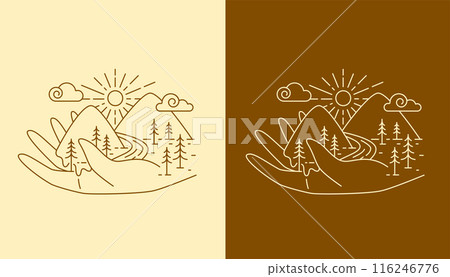 line art. hand and mountain views design line art. hand and mountain views design 116246776