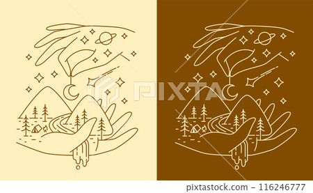 line art. hand and mountain views design line art. hand and mountain views design 116246777