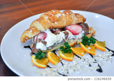 ice cream stuffed croissant or croissant with ice cream stuffed or Vanilla Custard Filled Croissant ice cream stuffed croissant or croissant with ice cream stuffed or Vanilla Custard Filled Croissant 116246830