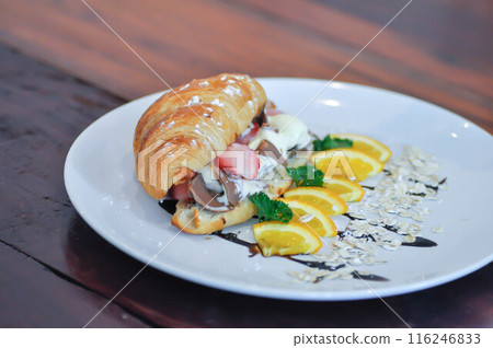 ice cream stuffed croissant or croissant with ice cream stuffed or Vanilla Custard Filled Croissant ice cream stuffed croissant or croissant with ice cream stuffed or Vanilla Custard Filled Croissant 116246833