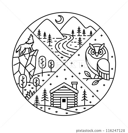 Natural landscape in circle frame illustration Natural landscape in circle frame illustration 116247128