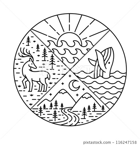 Natural landscape in circle frame illustration Natural landscape in circle frame illustration 116247158