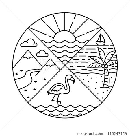 Natural landscape in circle frame illustration 116247159