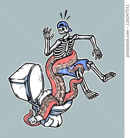 skeleton attacked by toilet monster illustration 116247531