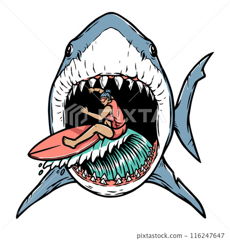 surfing in danger illustration hand drawn 116247647