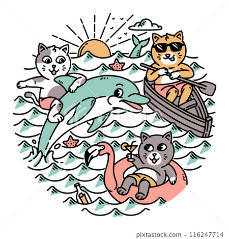 A group of cute cats in the sea A group of cute cats in the sea 116247714