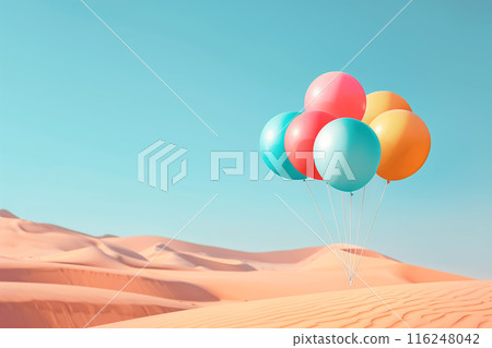 Balloons floating in the desert sky: AI-generated image 116248042