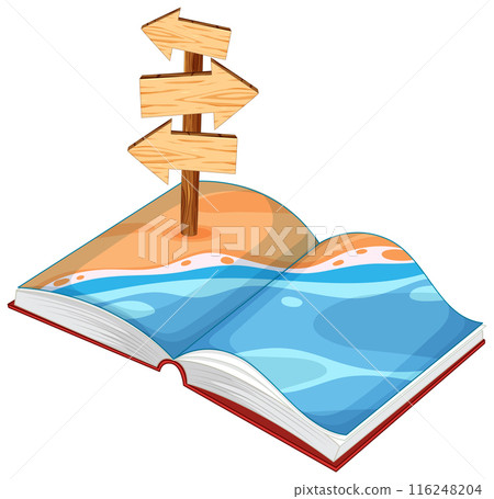 Open Book with Beach Scene 116248204