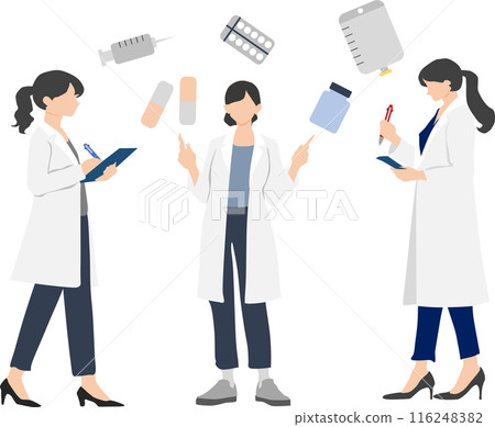 Illustration of a doctor (pharmacist) talking about medicine Illustration of a doctor (pharmacist) talking about medicine 116248382