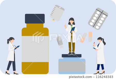 Illustration of a doctor (pharmacist) talking about medicine Illustration of a doctor (pharmacist) talking about medicine 116248383