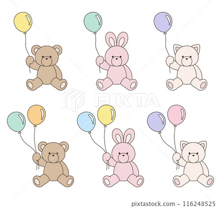 Vector illustration set of cute bear, rabbit and cat stuffed animals holding balloons Icon Balloon Animal 116248525