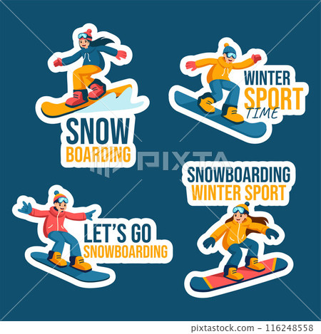 Snowboarding Label Flat Cartoon Hand Drawn Templates Background Illustration 116248558