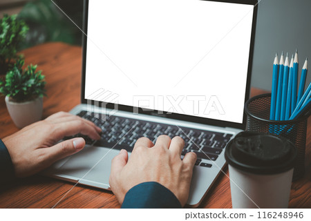 Blank white screen mockup used to add images and text for advertising materials. 116248946