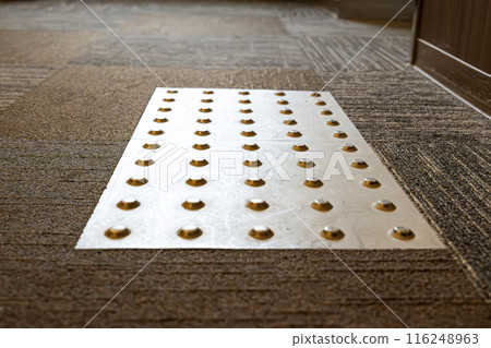 Braille blocks in front of the elevator to guide visually impaired people Braille blocks in front of the elevator to guide visually impaired people 116248963