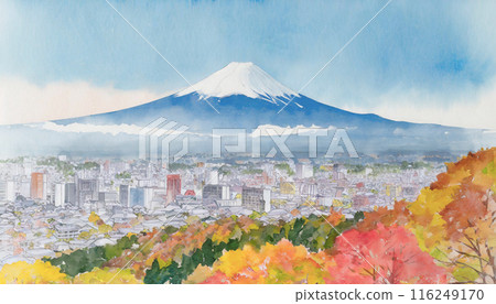 秋天的富士山和城市景觀 AI 生成圖像 秋天的富士山和城市景觀 AI 生成圖像 116249170