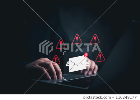business cyber attack, with email hacker. alerts about potential viruses, scam, and spam emails. threat cyber crimes and messages technology business cyber attack, with email hacker. alerts about potential viruses, scam, and spam emails. threat cyber crimes and messages technology 116249177