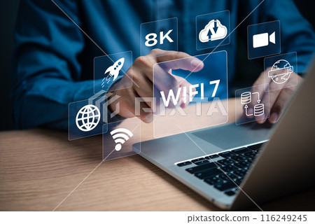 Digital technology signal internet wifi7 data network communications. Digital technology signal internet wifi7 data network communications. 116249245