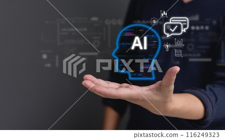 Ai Artificial Intelligence technology online customer service..Digtal robot information analysis stock market system financial big data. 116249323