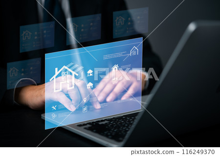 Real estate concept business, home insurance and real estate protection. Buy and sell houses and real estate market and investment online on a virtual screen Innovative Technology Concept Real estate concept business, home insurance and real estate protection. Buy and sell houses and real estate market and investment online on a virtual screen Innovative Technology Concept 116249370