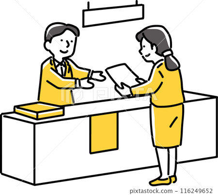 一位女士在接待處遞交文件 一位女士在接待處遞交文件 116249652