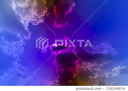 blue sky with clouds through a purple filter blue sky with clouds through a purple filter 116249814