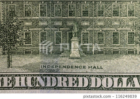 a close-up of a hundred US dollars of a new sample 116249839