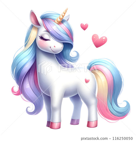 a pink unicorn with hearts 116250050