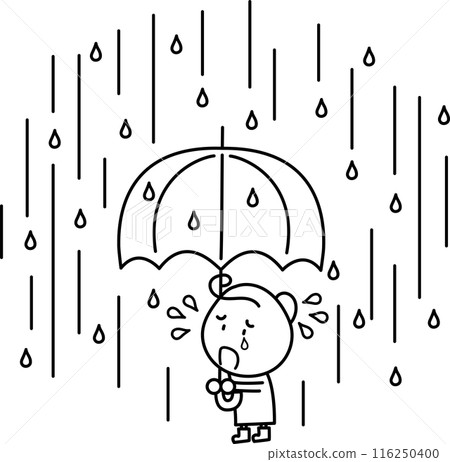 A girl suffering from heavy rain A girl suffering from heavy rain 116250400