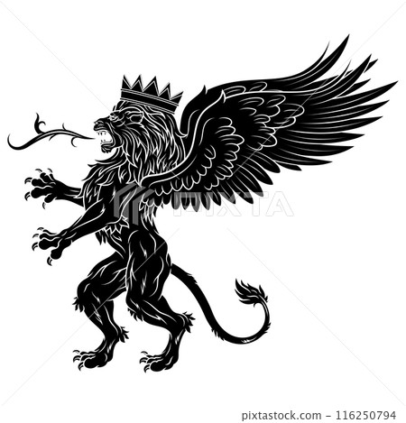 heraldic lion rampant with wings heraldic lion rampant with wings 116250794