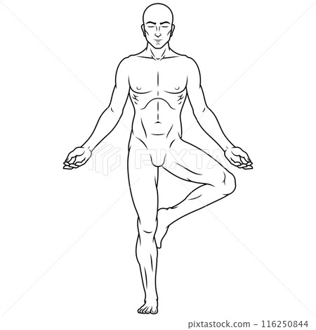Man exercising meditating doing yoga Man exercising meditating doing yoga 116250844