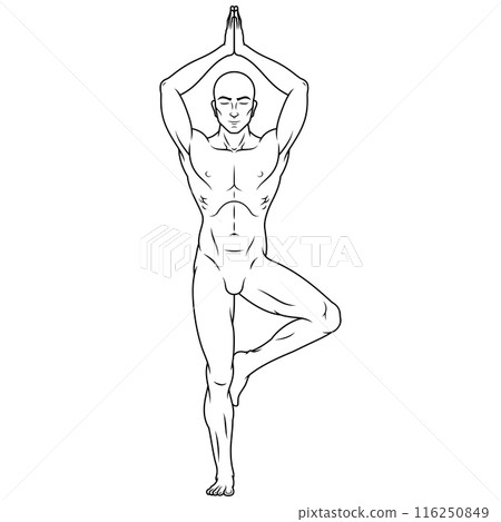 Man exercising meditating doing yoga Man exercising meditating doing yoga 116250849