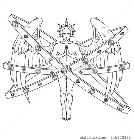 Praying angel with heavenly hoops Praying angel with heavenly hoops 116250881