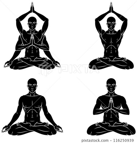 Man meditating in lotus flower position Man meditating in lotus flower position 116250939
