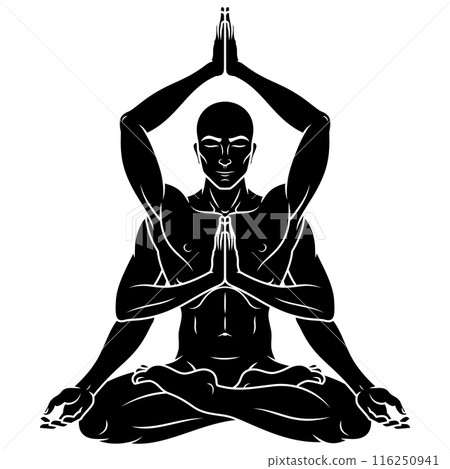 Man meditating in lotus flower position 116250941