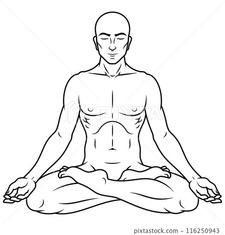 Man meditating in lotus flower position Man meditating in lotus flower position 116250943