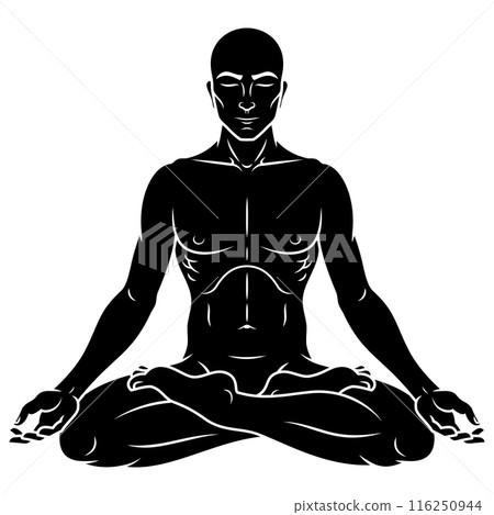 Man meditating in lotus flower position Man meditating in lotus flower position 116250944