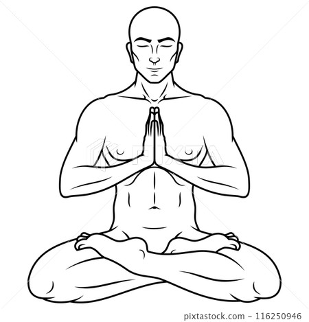 Man meditating in lotus flower position Man meditating in lotus flower position 116250946