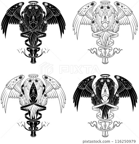 Seraph with six wings surrounded with a ribbon Seraph with six wings surrounded with a ribbon 116250979