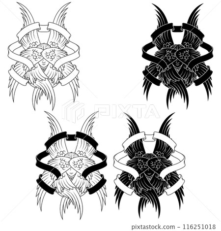 Angel with six wings and surrounded by ribbon Angel with six wings and surrounded by ribbon 116251018