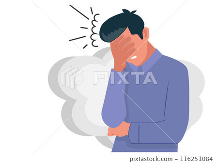 Young man is dissatisfied with negative emotional problems at work or family, stressed, confused, tired with problems, failure to think. Young man is dissatisfied with negative emotional problems at work or family, stressed, confused, tired with problems, failure to think. 116251084