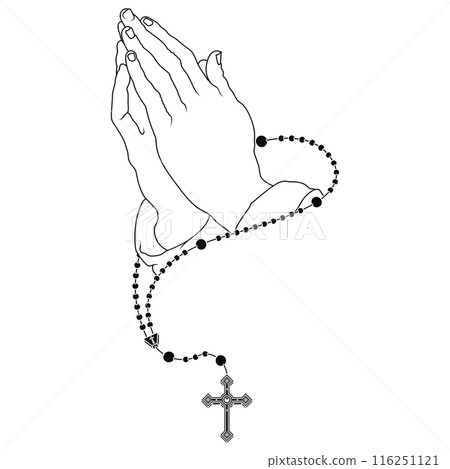 Praying hands with Christian rosary 116251121